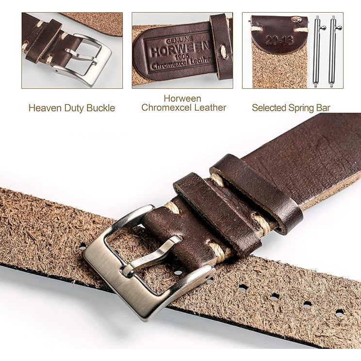 Horween Horsehide Leather Watch Strap - Dark Brown