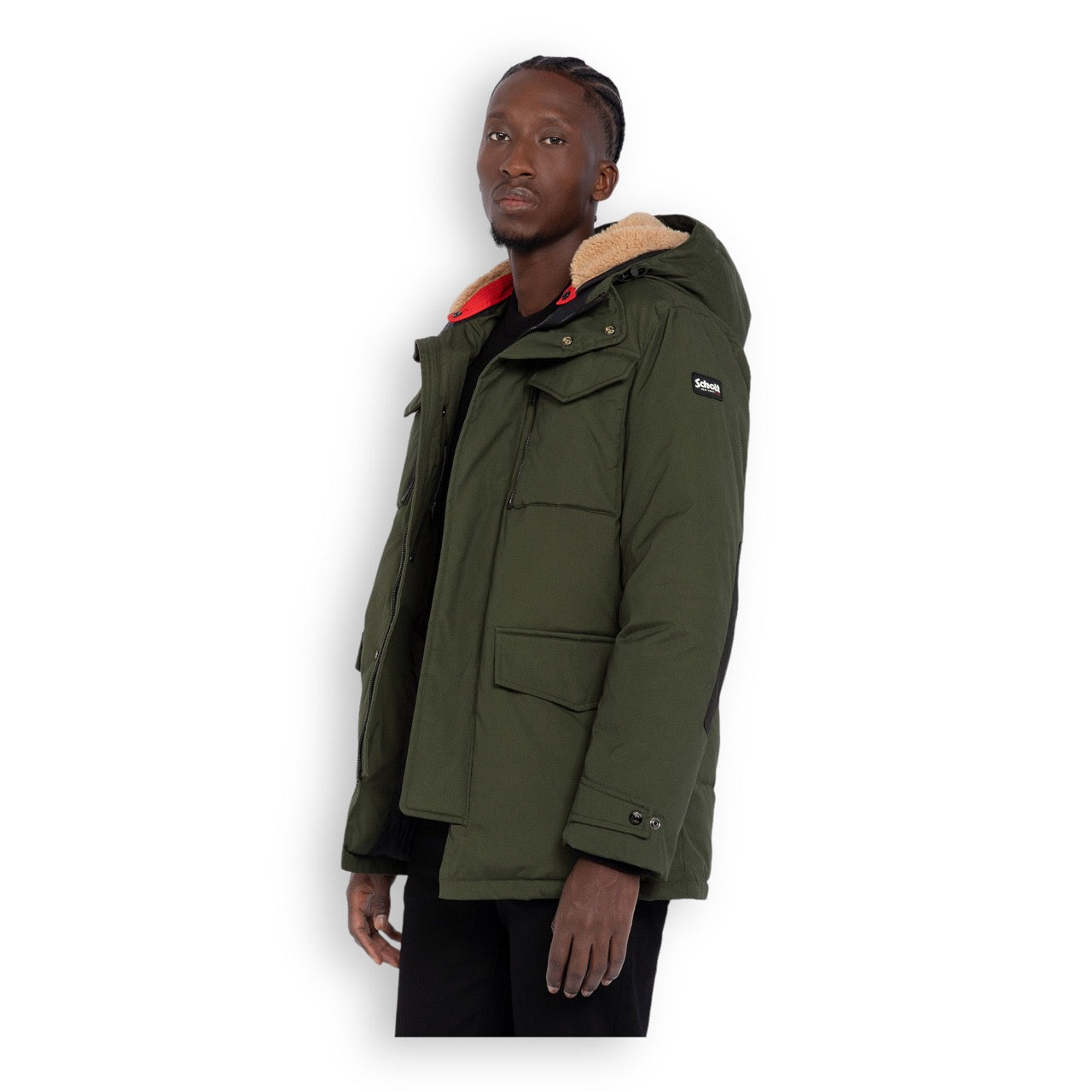 Mens green parka with fur online hood