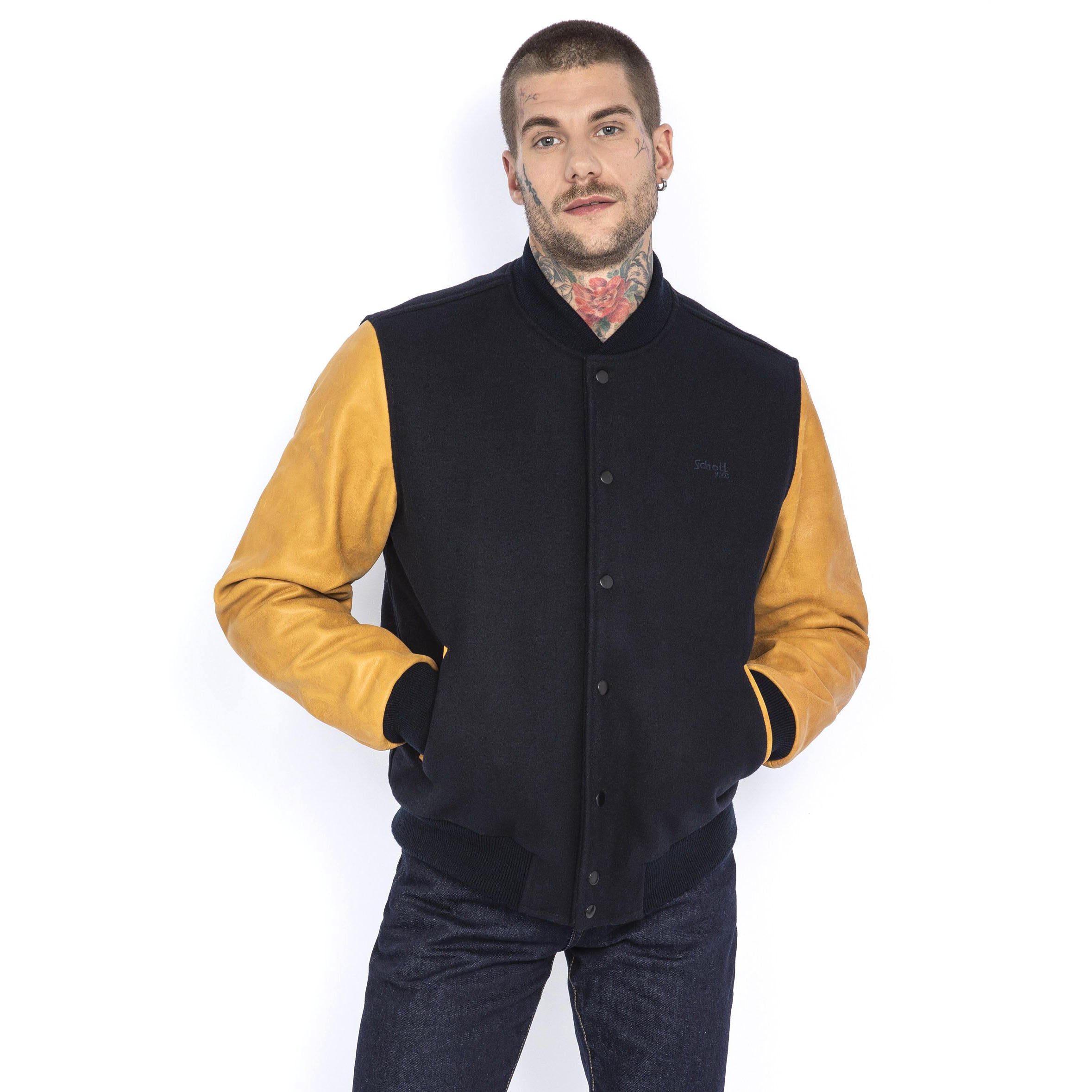 Schott varsity jacket outlet with leather sleeves